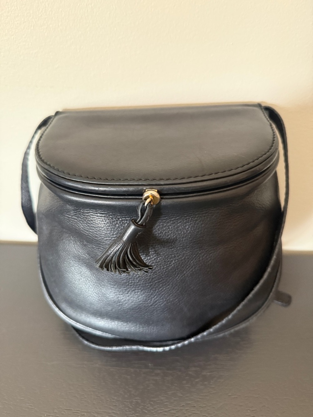 Vintage Bottega Veneta Black Leather Tassel Crossbody Bag